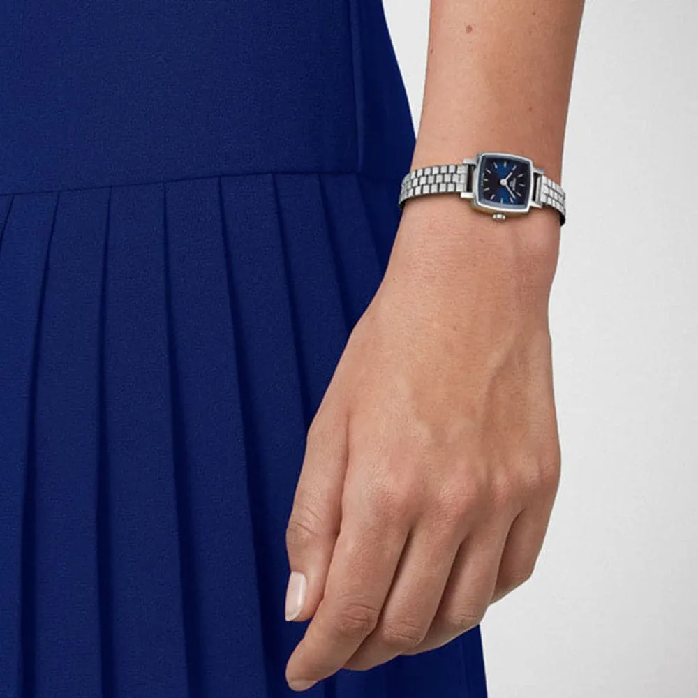 Jewelry Tissot Watches Tissot Lovely Square Blue Dial Silver Stainless Steel Strap Women Watch T0581091104101