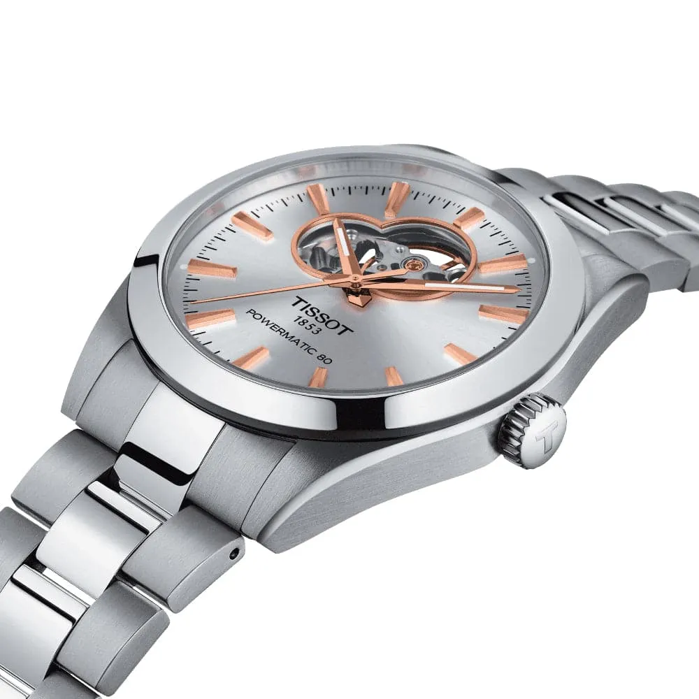 Jewelry Tissot Watches Tissot Powermatic Open Heart Silver Dial Stainless Steel Men Watch T1274071103101