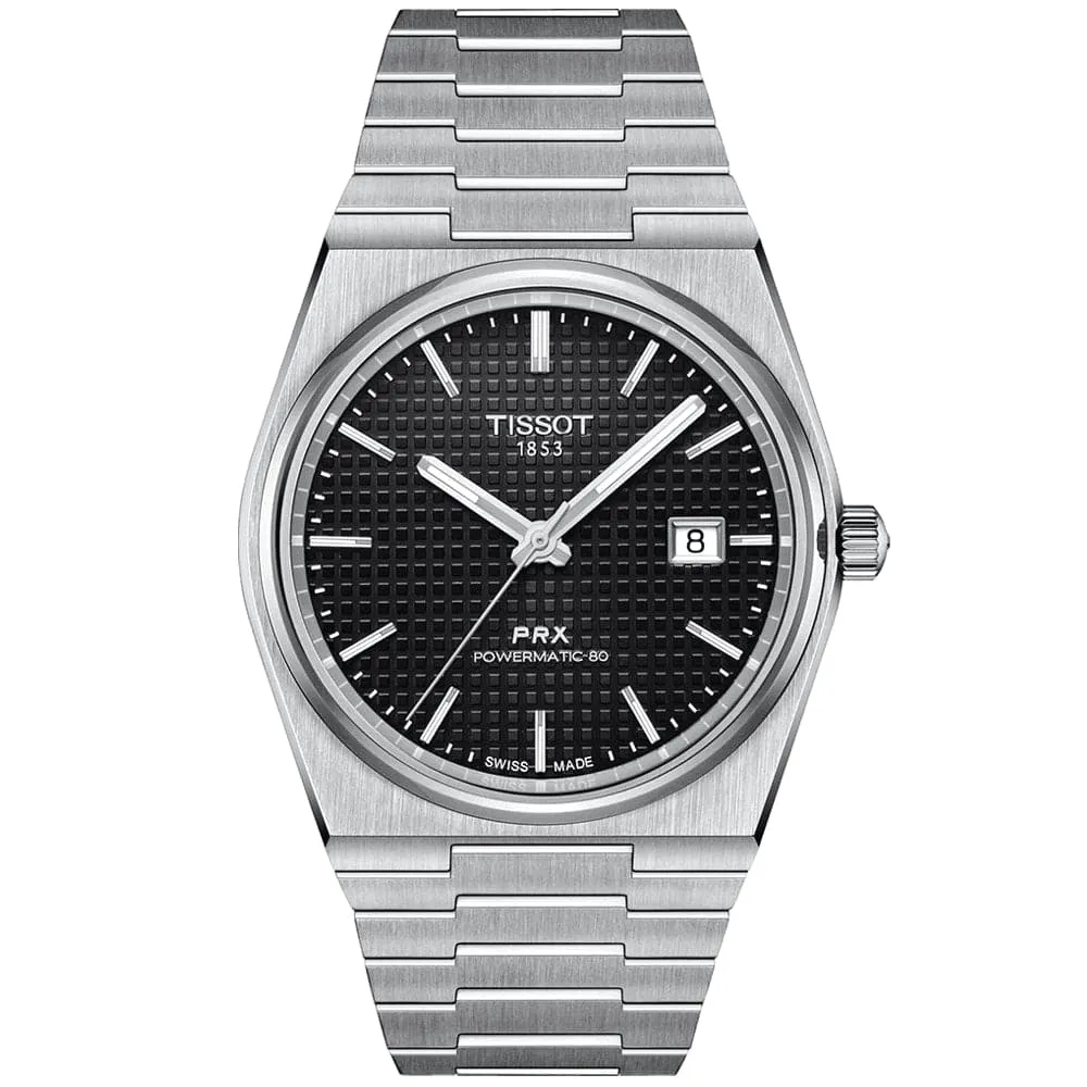 Jewelry Tissot Watches Tissot PRX Powermatic 80 Black Dial Silver Stainless Steel Strap Men Watch T1372071105100