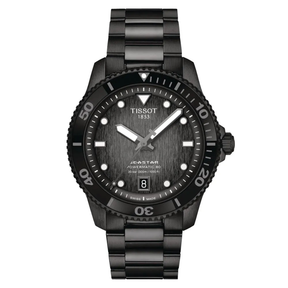 Jewelry Tissot Watches Tissot Seastar 1000 Powermatic 80 Black Stainless Steel Unisex Watch T1208073305100