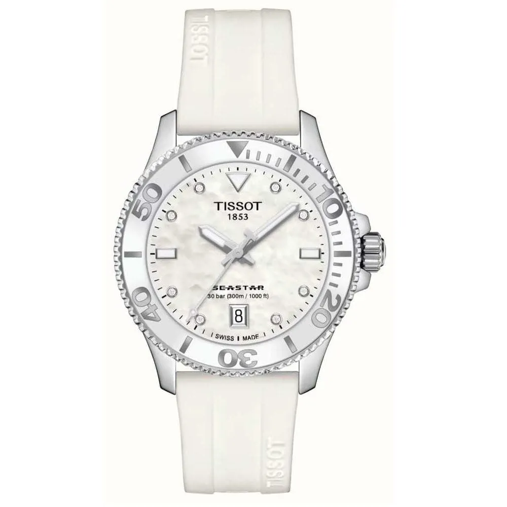 Jewelry Tissot Watches Tissot Seastar Mother Of Pearl White Silicone Unisex Watch T1202101711600
