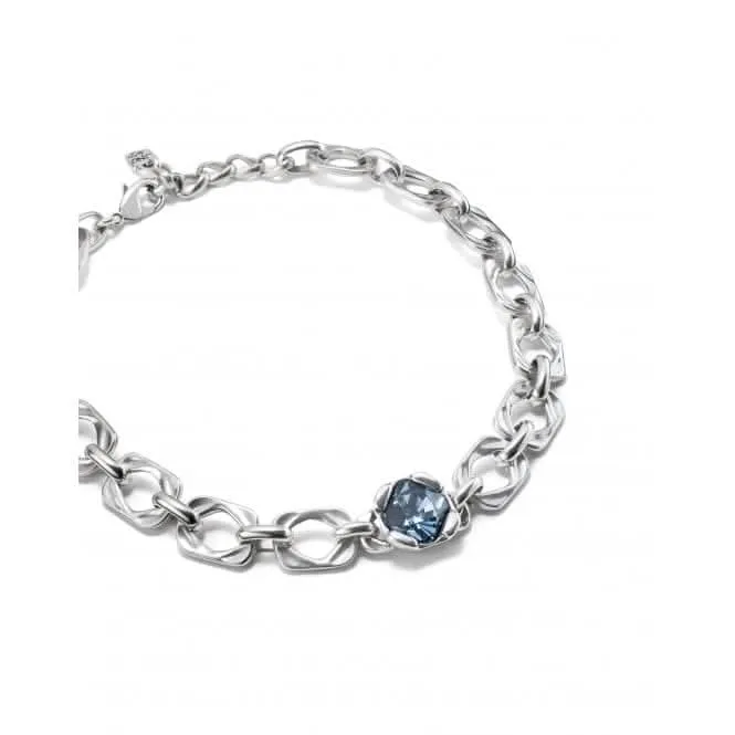 Ladies Silver Rectangular Link Blue Crystal Marvelous Necklace COL1849AZUMTL0U Unode50 Jewelry And Accessories