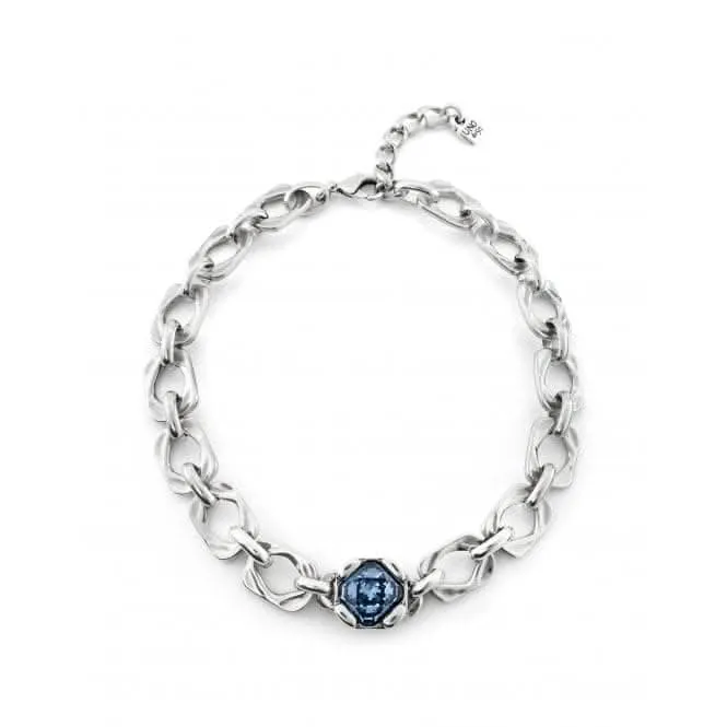 Ladies Silver Rectangular Link Blue Crystal Marvelous Necklace COL1849AZUMTL0U Unode50 Jewelry And Accessories