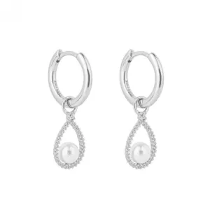 Pave Set Zirconia Teardrop Assembled Shell Pearl Hoop Earrings E6194 Diamonfire Jewellery
