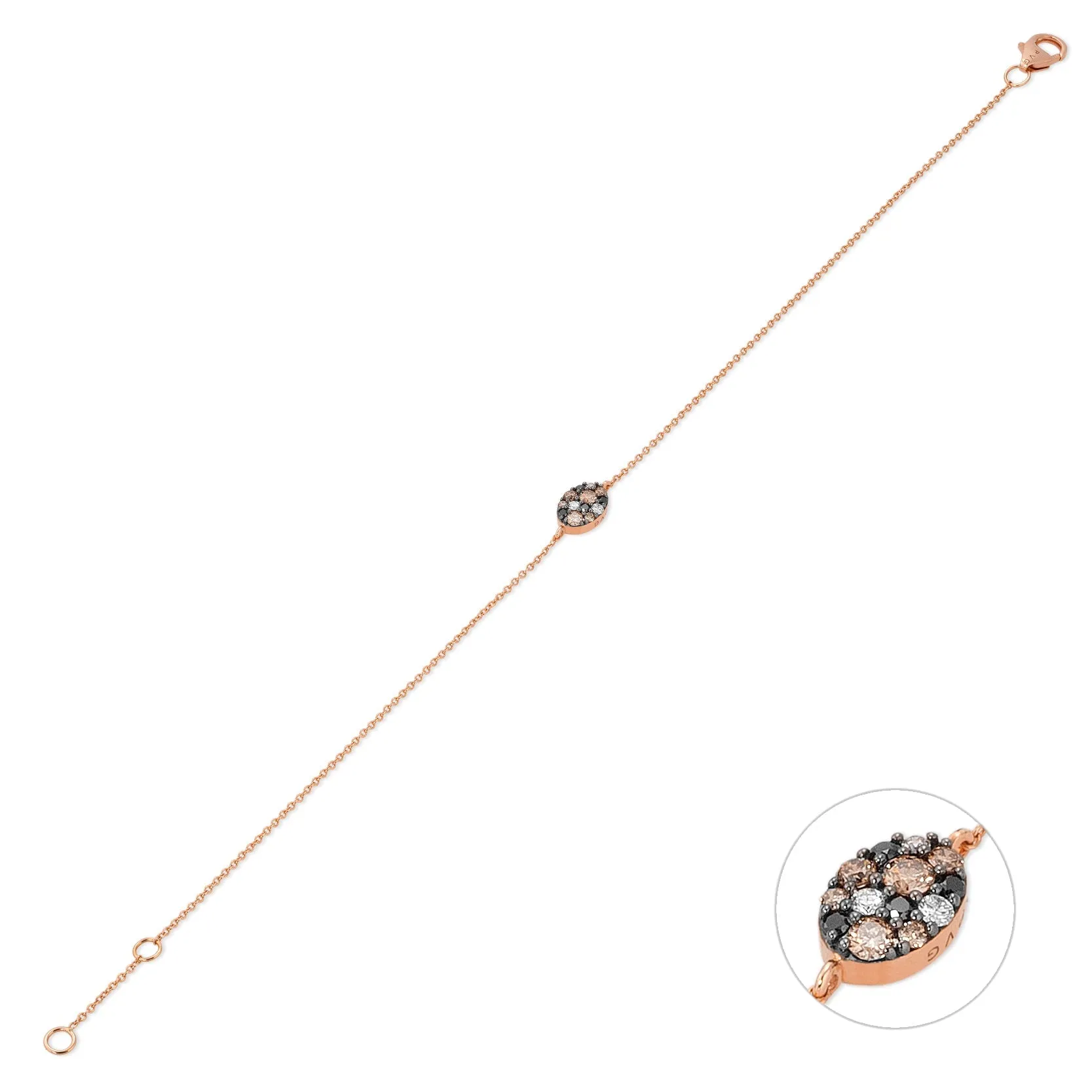 Ponte Vecchio Jewellery Ponte Vecchio 18ct Rose Gold 0.17ct Coloured Diamond Chain Bracelet