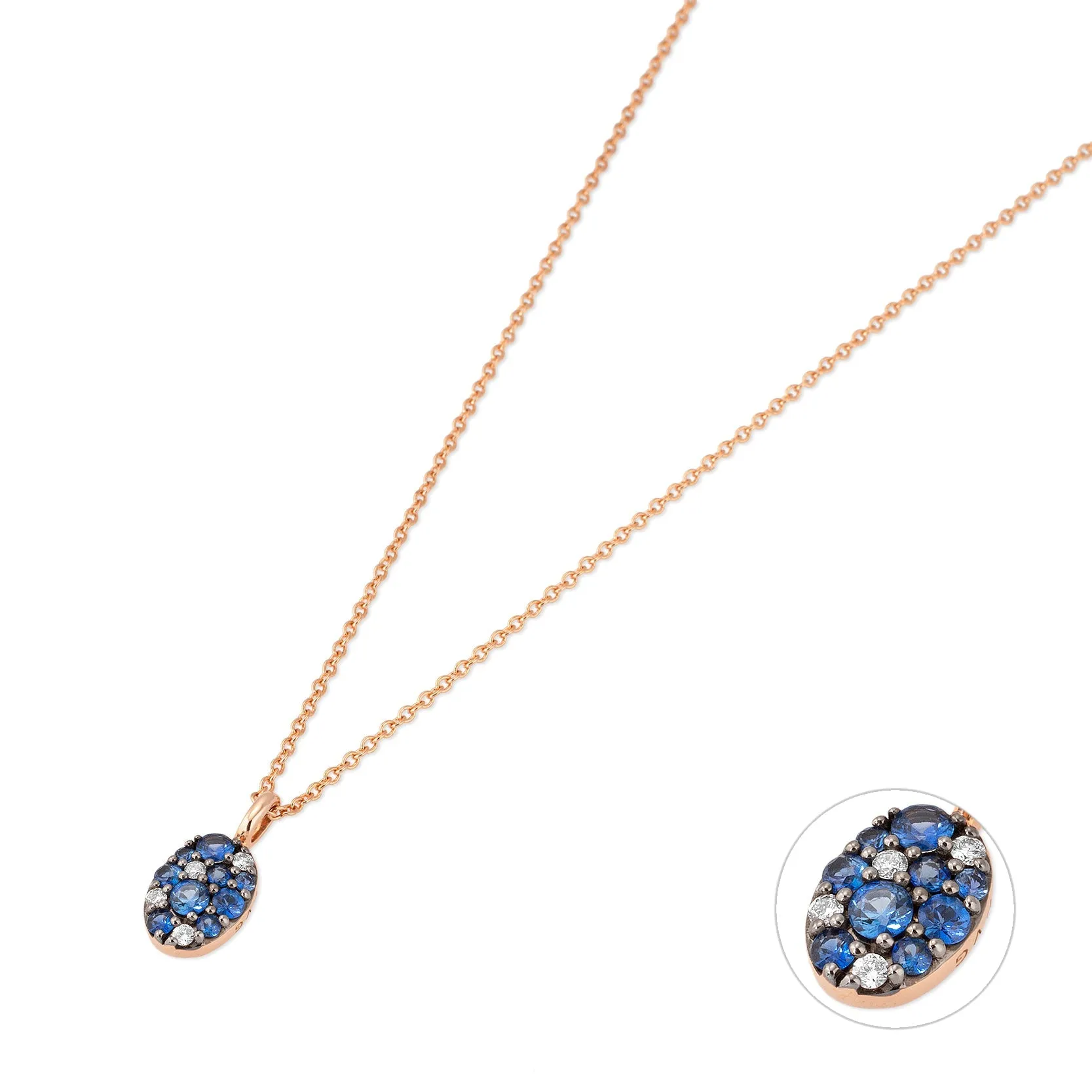 Ponte Vecchio Jewellery Ponte Vecchio 18ct Rose Gold Sapphire Diamond Pave Oval Necklace