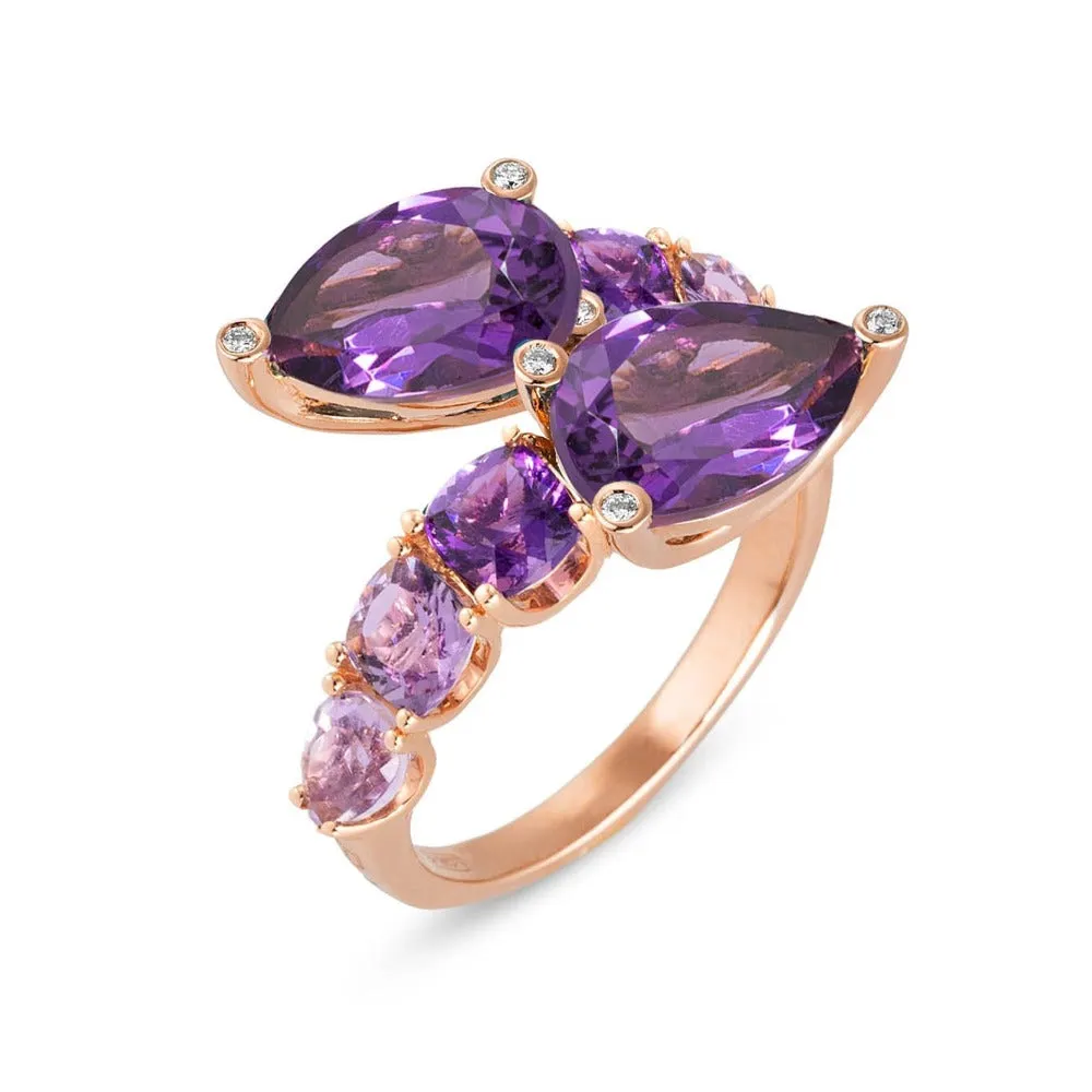Ponte Vecchio Jewellery Ponte Vecchio Iris 18ct Rose Gold 6.60ct Amethyst Diamond Crossover Ring