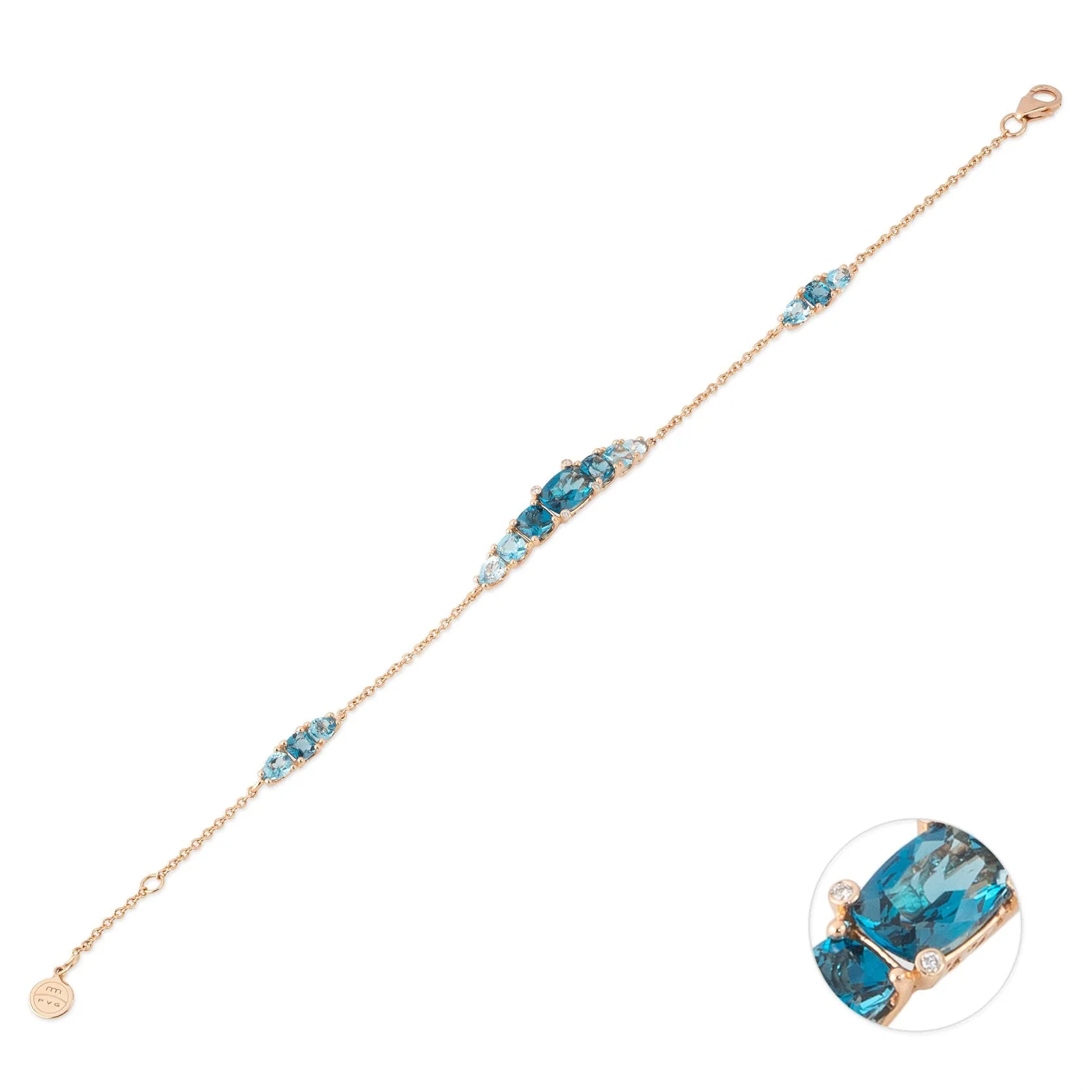 Ponte Vecchio Jewellery Ponte Vecchio Iris 18ct Rose Gold Blue Topaz Diamond Chain Bracelet