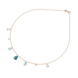 Ponte Vecchio Jewellery Ponte Vecchio Iris 18ct Rose Gold Blue Topaz Diamond Chain Necklace