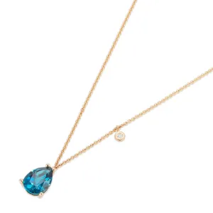 Ponte Vecchio Jewellery Ponte Vecchio Iris 18ct Rose Gold Blue Topaz Diamond Chain Pendant Necklace