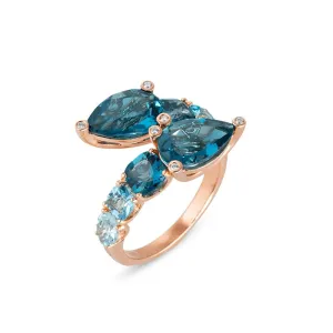 Ponte Vecchio Jewellery Ponte Vecchio Iris 18ct Rose Gold Blue Topaz Diamond Crossover Ring
