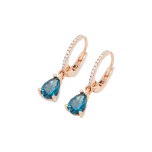 Ponte Vecchio Jewellery Ponte Vecchio Iris 18ct Rose Gold Blue Topaz Diamond Hoop Drop Earrings