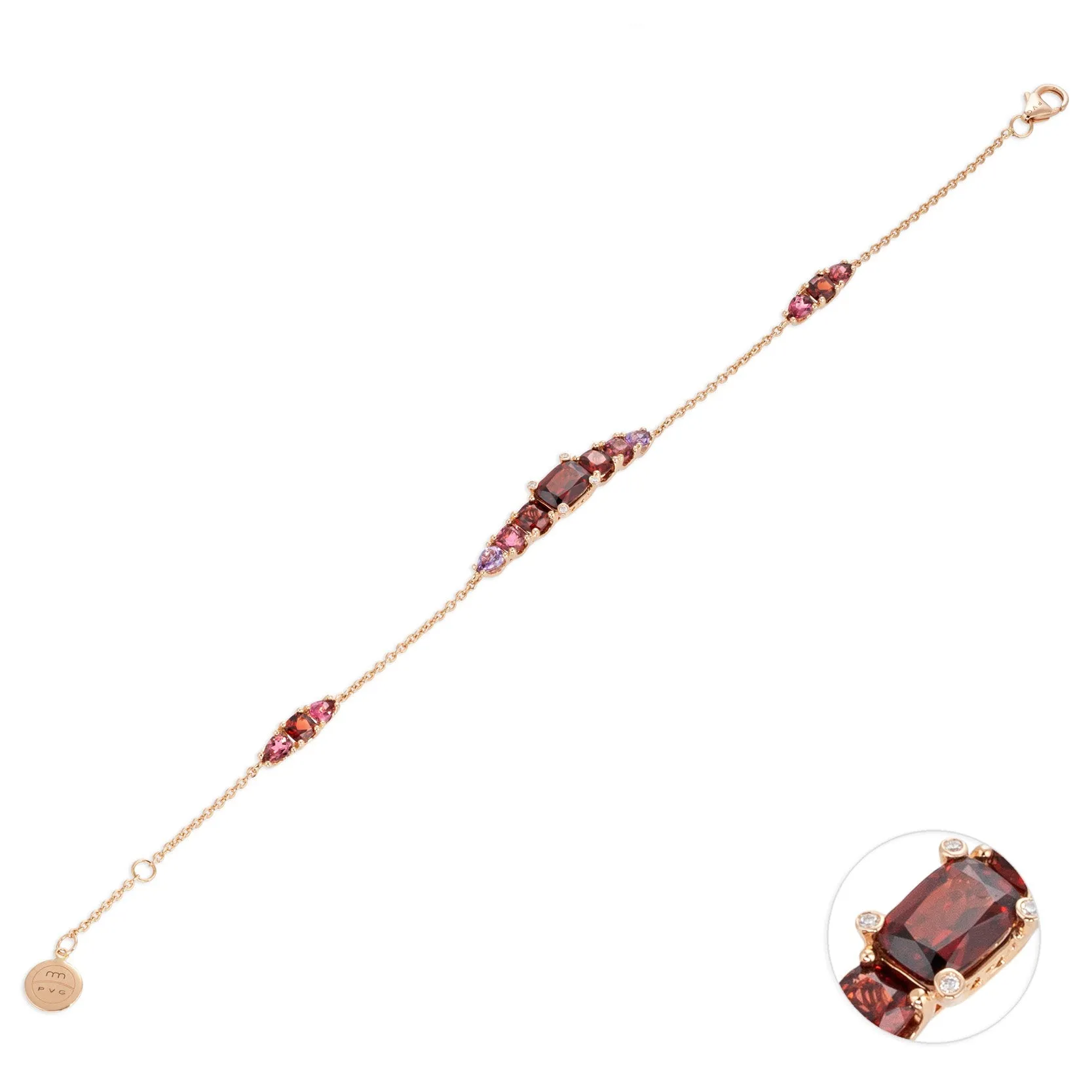 Ponte Vecchio Jewellery Ponte Vecchio Iris 18ct Rose Gold Garnet Tourmaline Diamond Chain Bracelet