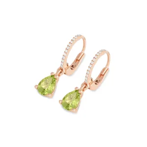 Ponte Vecchio Jewellery Ponte Vecchio Iris 18ct Rose Gold Peridot Diamond Hoop Drop Earrings
