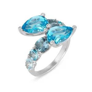 Ponte Vecchio Jewellery Ponte Vecchio Iris 18ct White Gold Blue Topaz Diamond Crossover Ring