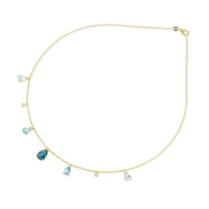 Ponte Vecchio Jewellery Ponte Vecchio Iris 18ct Yellow Gold Blue Topaz Diamond Chain Necklace