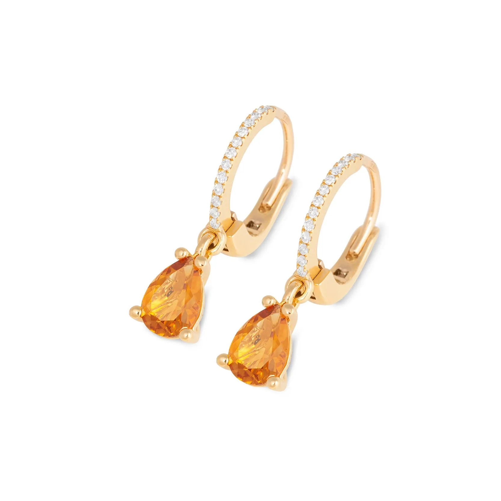 Ponte Vecchio Jewellery Ponte Vecchio Iris 18ct Yellow Gold Citrine Diamond Hoop Drop Earrings