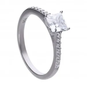 Princess Cut Cubic Zirconia Pave Shoulders Ring R3748 Diamonfire Jewellery