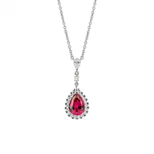 Red Zirconia Teardrop Pave Surround Necklace N4501 Diamonfire Jewellery