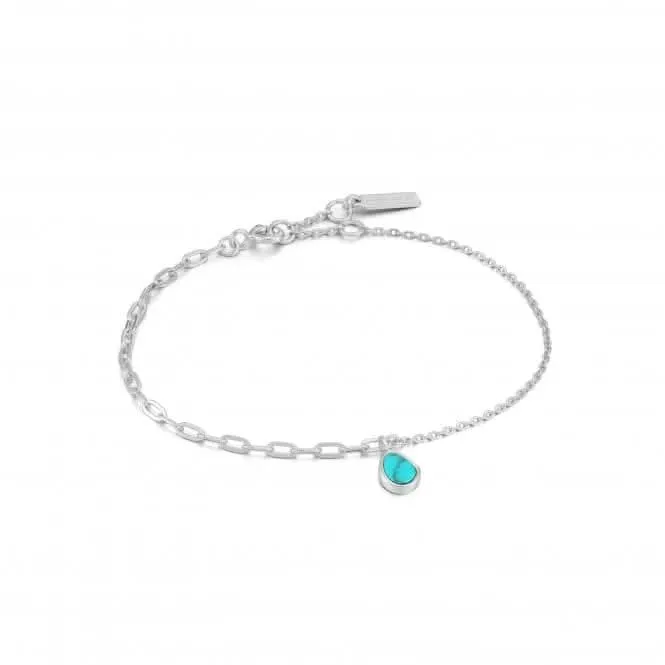 Rhodium Tidal Turquoise Mixed Link Bracelet B027-02H Ania Haie Jewellery