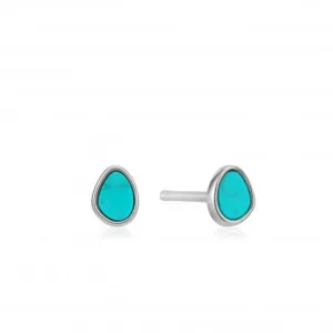 Rhodium Tidal Turquoise Stud Earrings E027-04H Ania Haie Jewellery