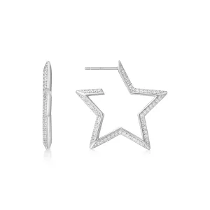 Silver Large Star-Shaped Pavé Hoop Earrings E064-09H Ania Haie Jewellery