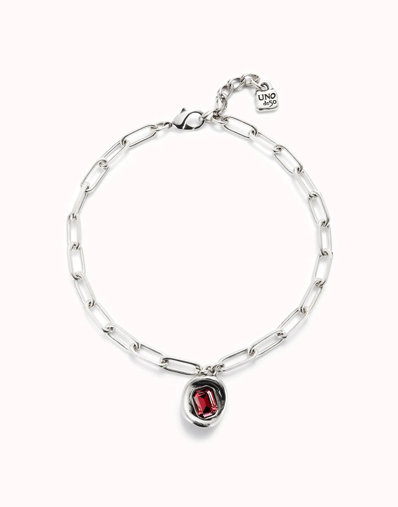 Sterling Silver Plated Faceted Crystal Red Necklace COL1945ROJMTL Unode50 Jewelry And Accessories