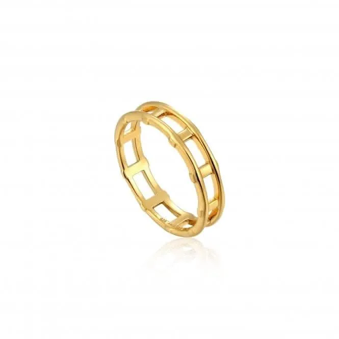 Sterling Silver Shiny Gold Plated Modern Bar Ring R002-02G Ania Haie Jewellery