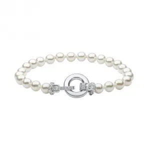 Sterling Silver White Shell Pearl and Clear Cubic Zirconia Bracelet B5472 Diamonfire Jewellery