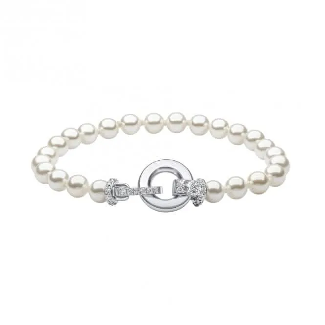 Sterling Silver White Shell Pearl and Clear Cubic Zirconia Bracelet B5472 Diamonfire Jewellery