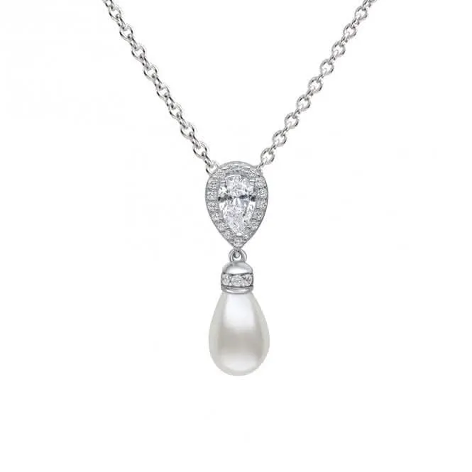 Sterling Silver White Shell Pearl and Clear Cubic Zirconia Pendant P5400 Diamonfire Jewellery