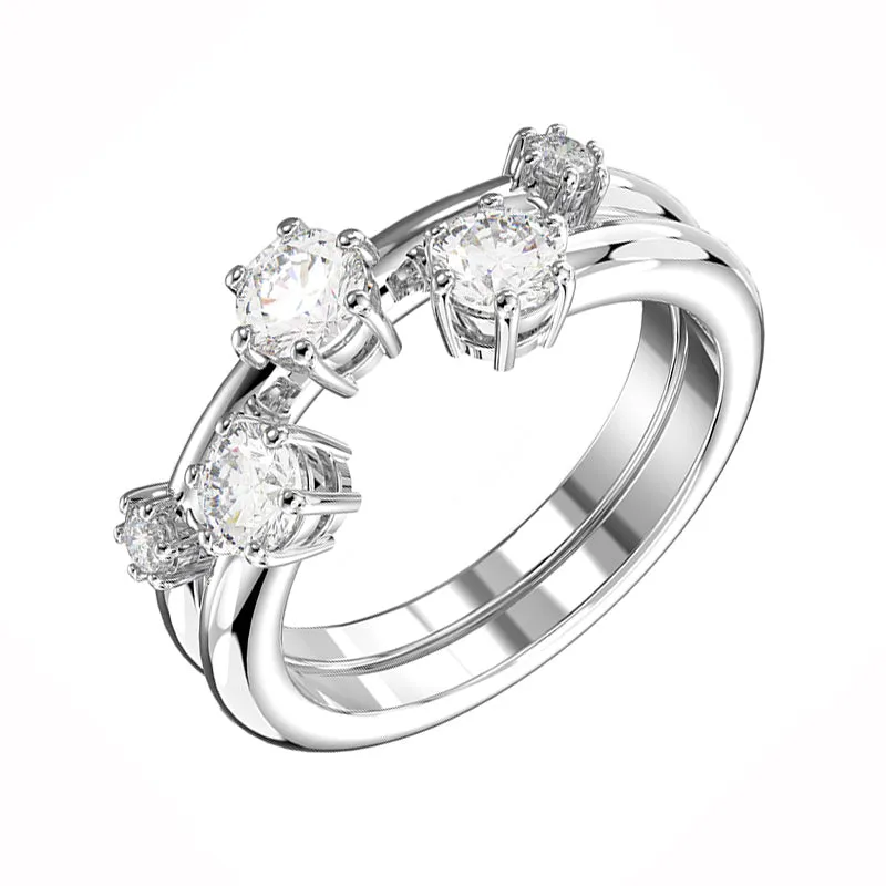 Swarovski Jewellery Swarovski Constella Rhodium Plated White Crystal Two Piece Ring Set Size 52