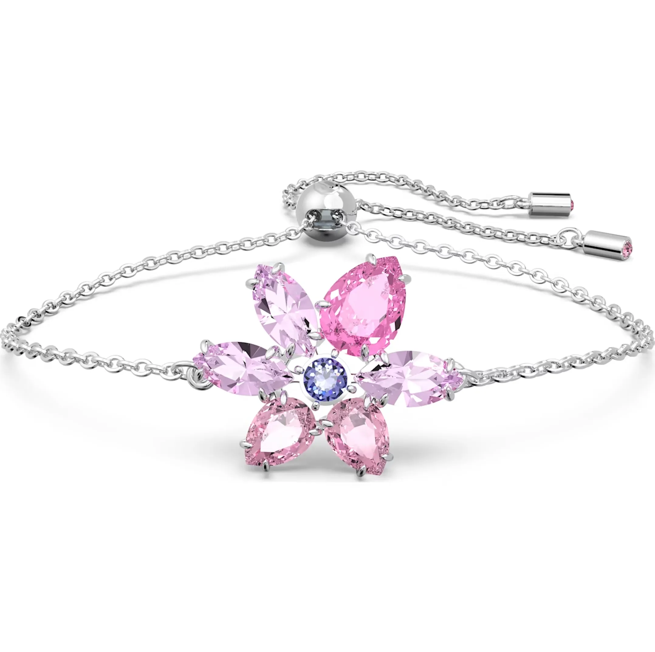 Swarovski Jewellery Swarovski Gema Rhodium Plated Flower Pink Crystal Bracelet
