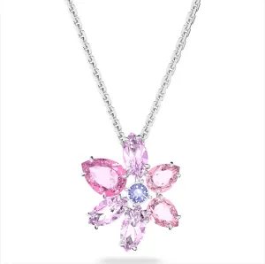Swarovski Jewellery Swarovski Gema Rhodium Plated Flower Pink Crystal Necklace