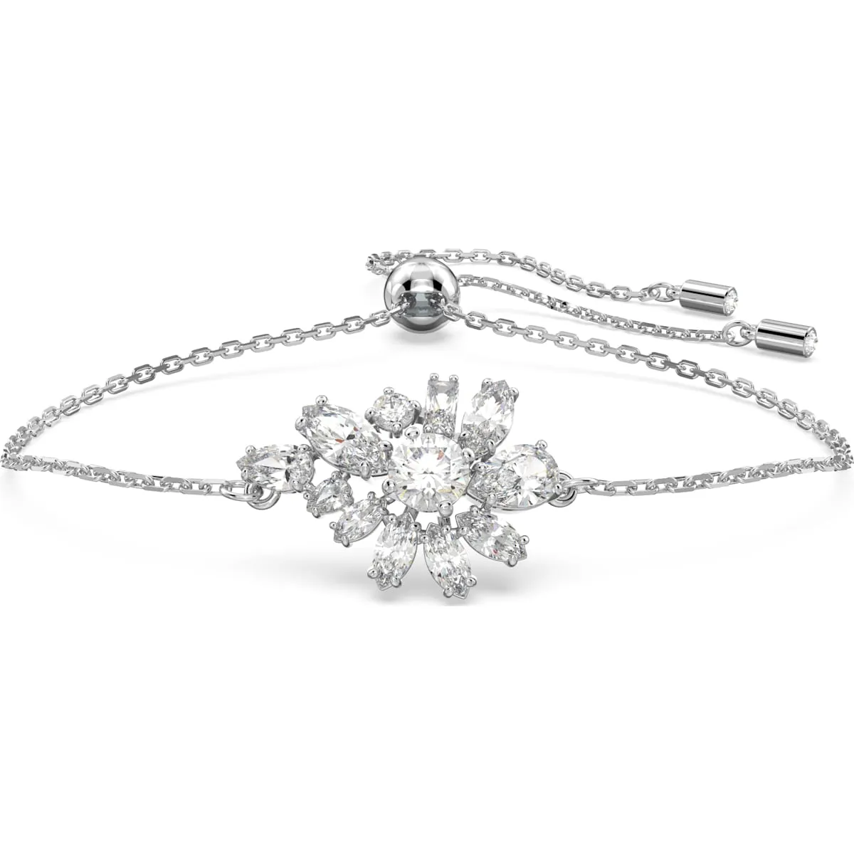 Swarovski Jewellery Swarovski Gema Rhodium Plated White Crystal Flower Adjustable Bracelet