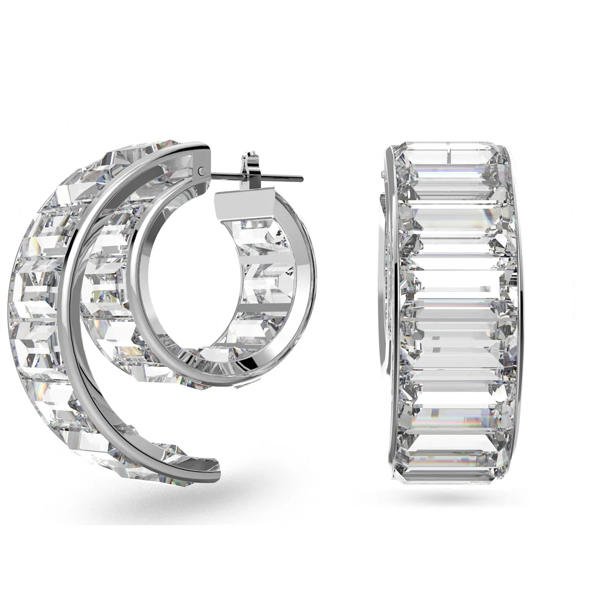 Swarovski Jewellery Swarovski Matrix Rhodium Plated White Crystal Baguette Cut Hoop Earrings