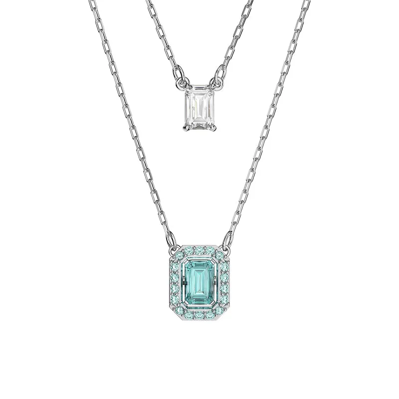 Swarovski Jewellery Swarovski Millenia Rhodium Plated Blue Crystal Octagon Cut Layered Necklace