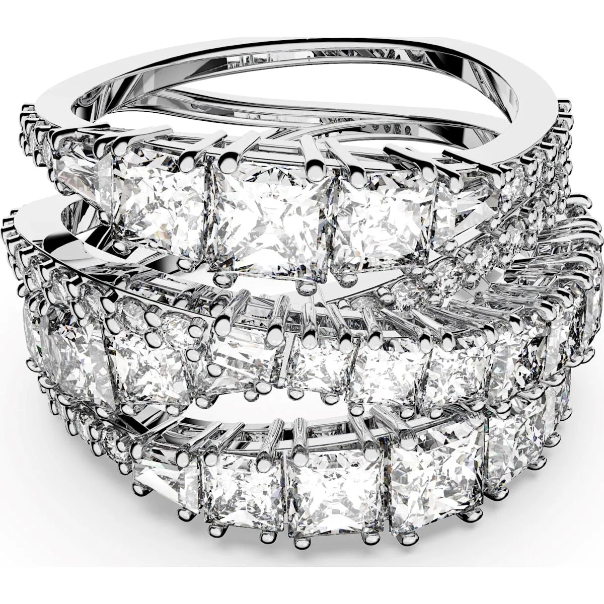 Swarovski Jewellery Swarovski Rhodium Plated White Crystal Twist Wrap Ring Size 50