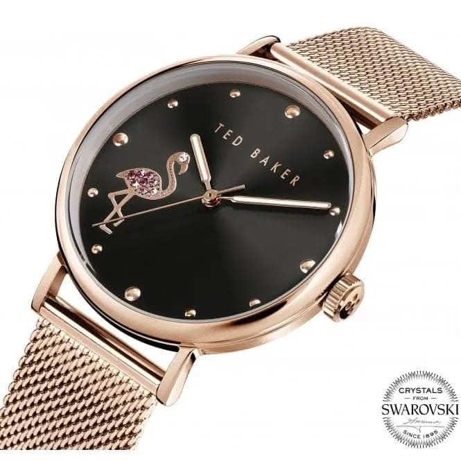 Ted Baker Ladies Phylipa Flamingo Stainless Steel Rose Gold Tone Watch BKPPHF019